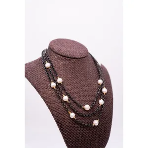 Black Triple Strand Rolo Chain Necklace