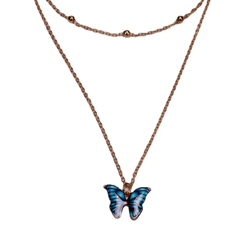 Butterfly Drop Oil Pendant Necklace