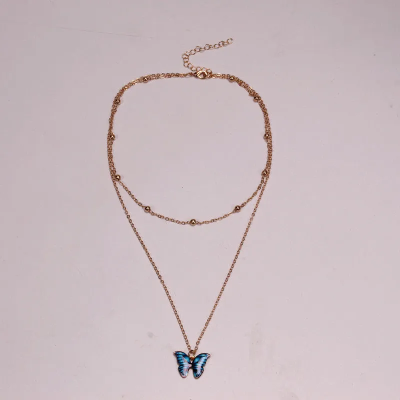 Butterfly Drop Oil Pendant Necklace