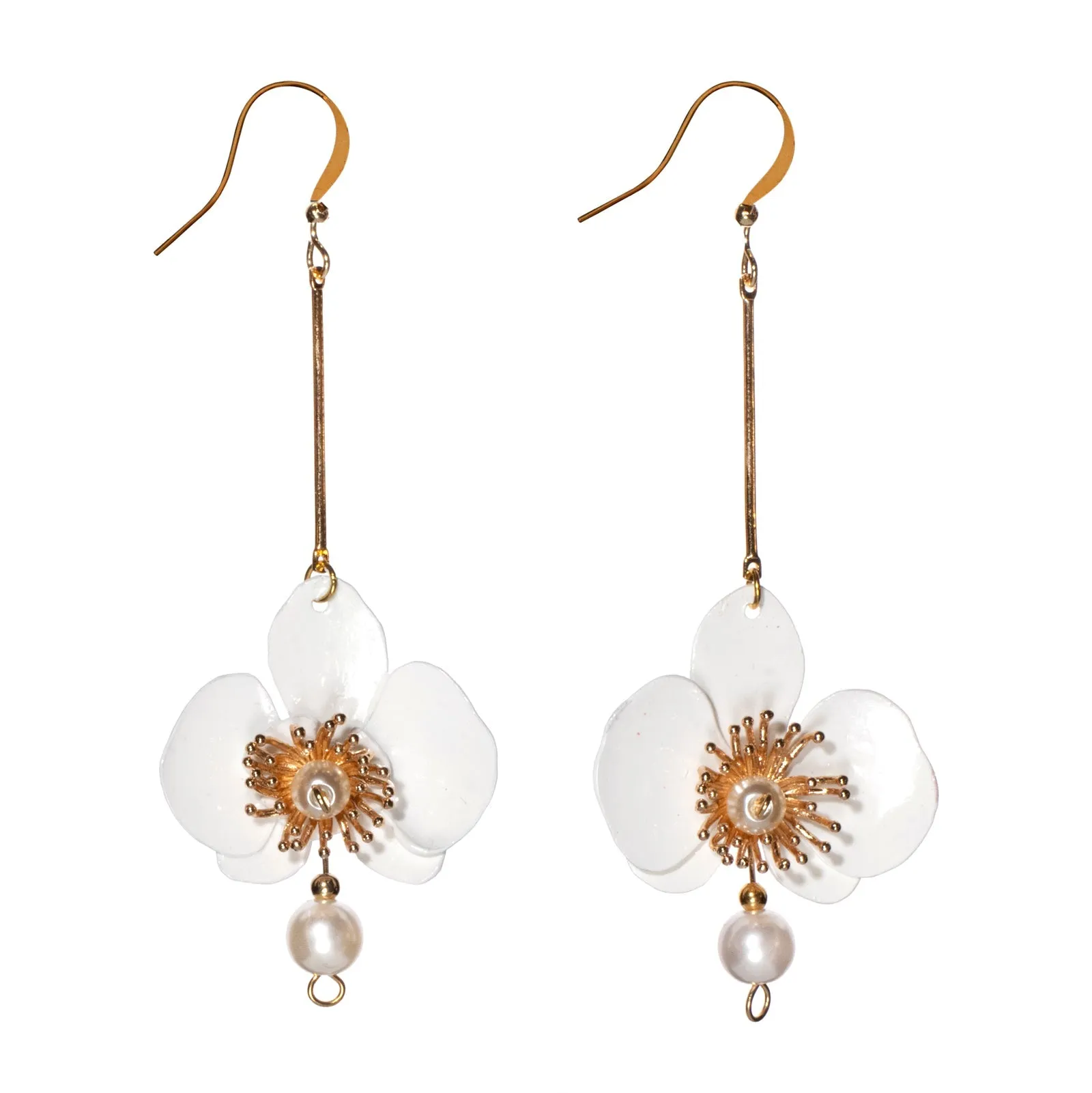 Butterfly Orchid Pearl Earrings White