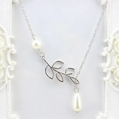 Cheap Silver Leaf Pearl Pendant Necklace