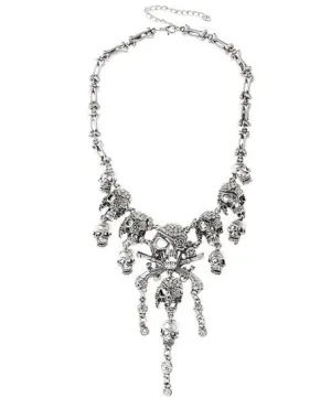 Cheap Vintage Rhinestone Skull Bone Necklace