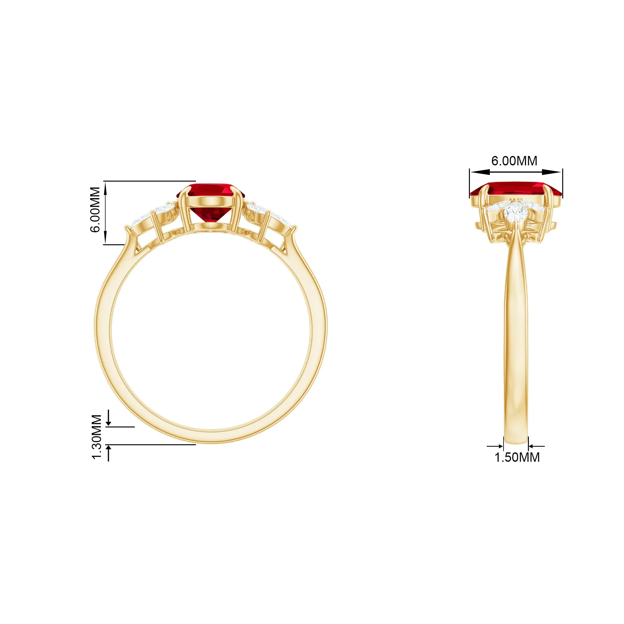 Claw Set Lab-Created Ruby Solitaire Ring with Marquise Diamond Trio