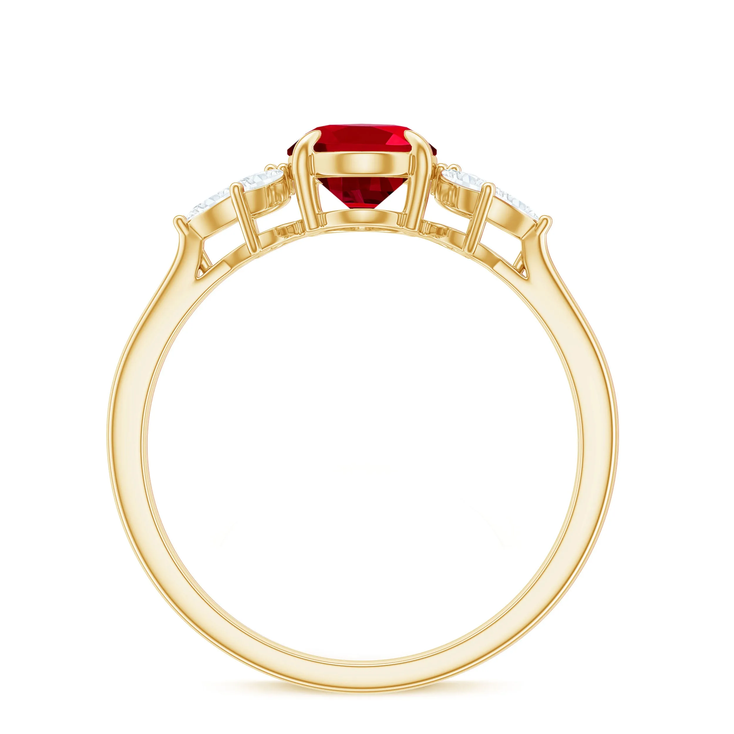 Claw Set Lab-Created Ruby Solitaire Ring with Marquise Diamond Trio