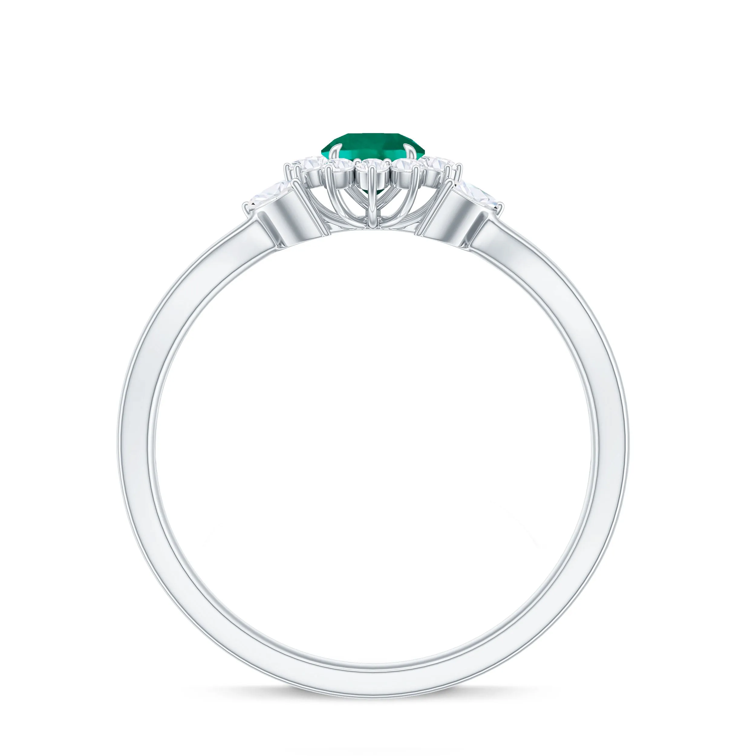 Created Emerald and Diamond Flower Engagement Ring in Split Shank