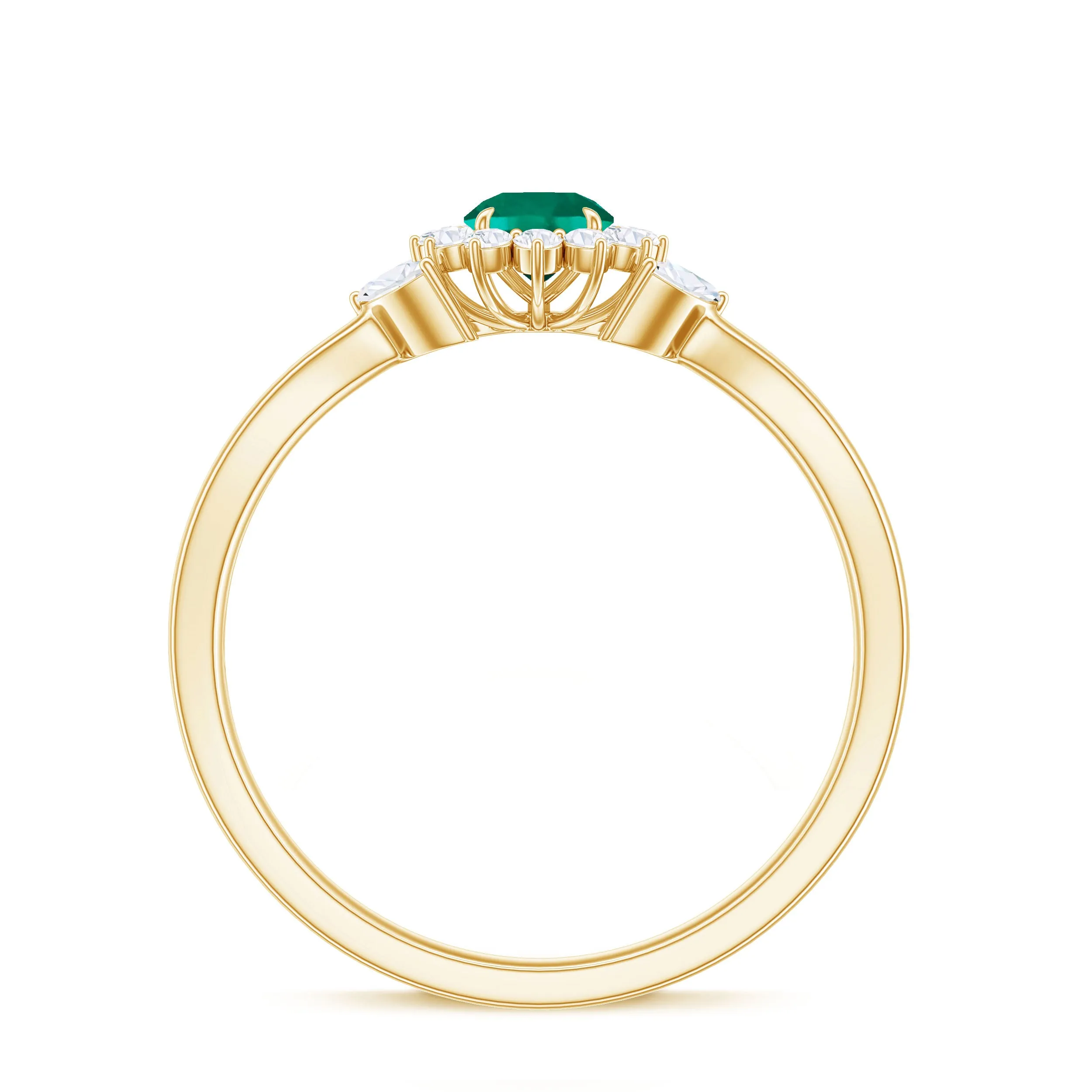 Created Emerald and Diamond Flower Engagement Ring in Split Shank