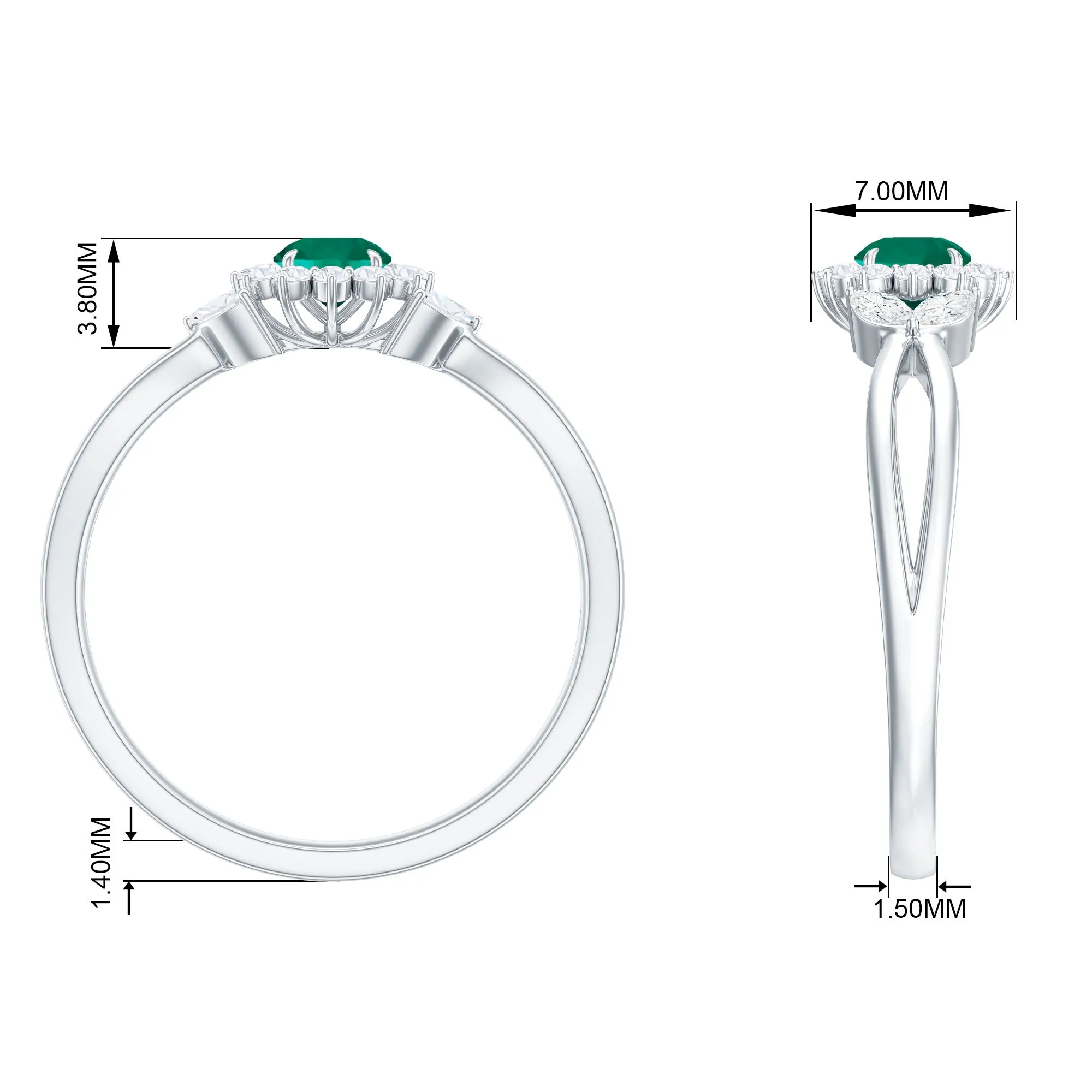 Created Emerald and Diamond Flower Engagement Ring in Split Shank