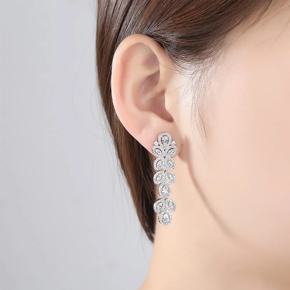 Cubic Zirconia Long Drop Earrings for Woman Luxury Fashion Accessory