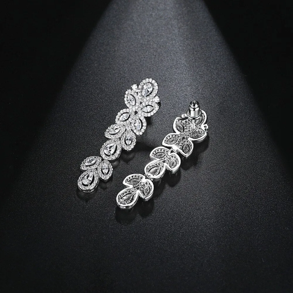 Cubic Zirconia Long Drop Earrings for Woman Luxury Fashion Accessory