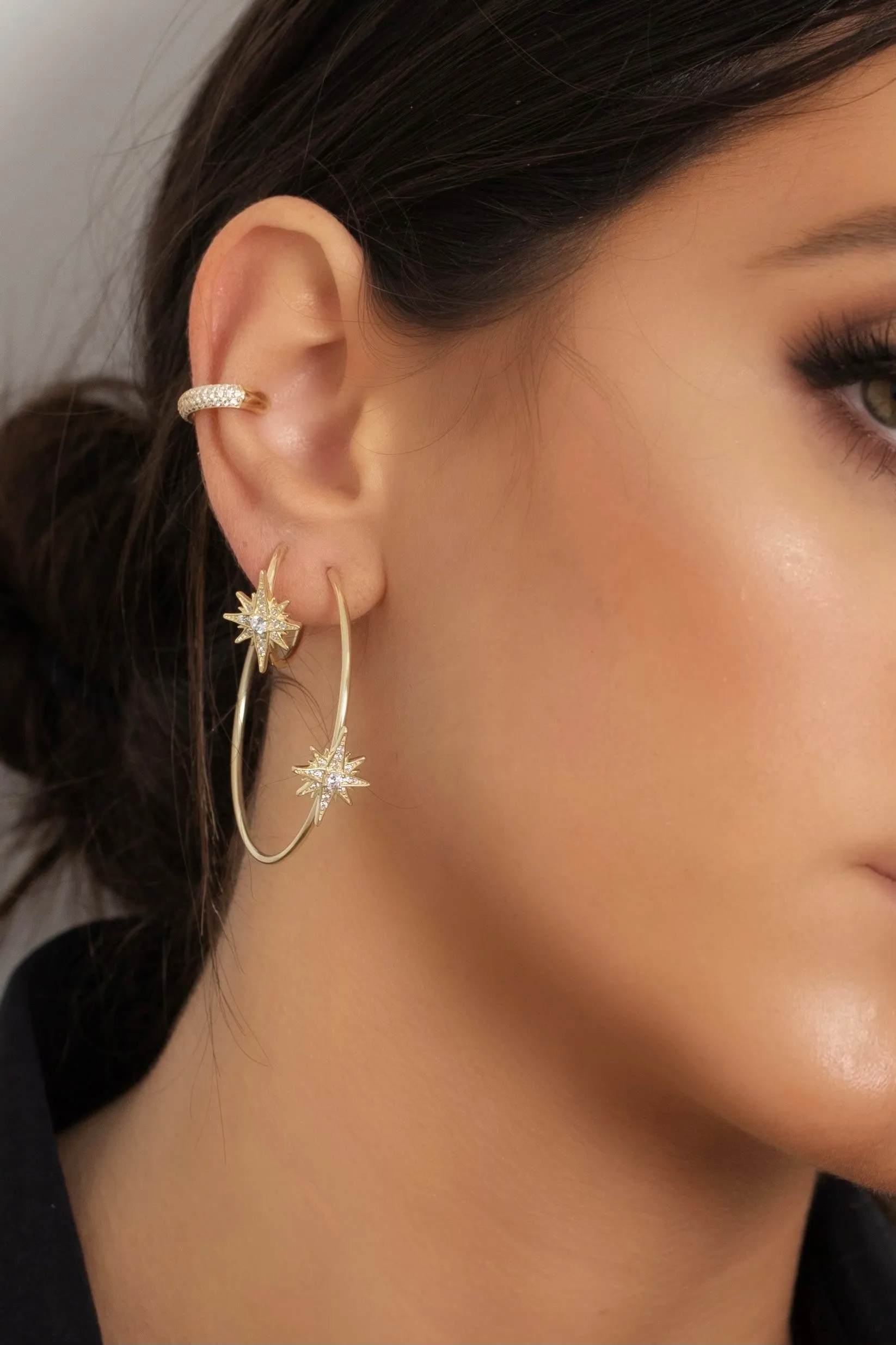 CZ Starburst Hoop Earring