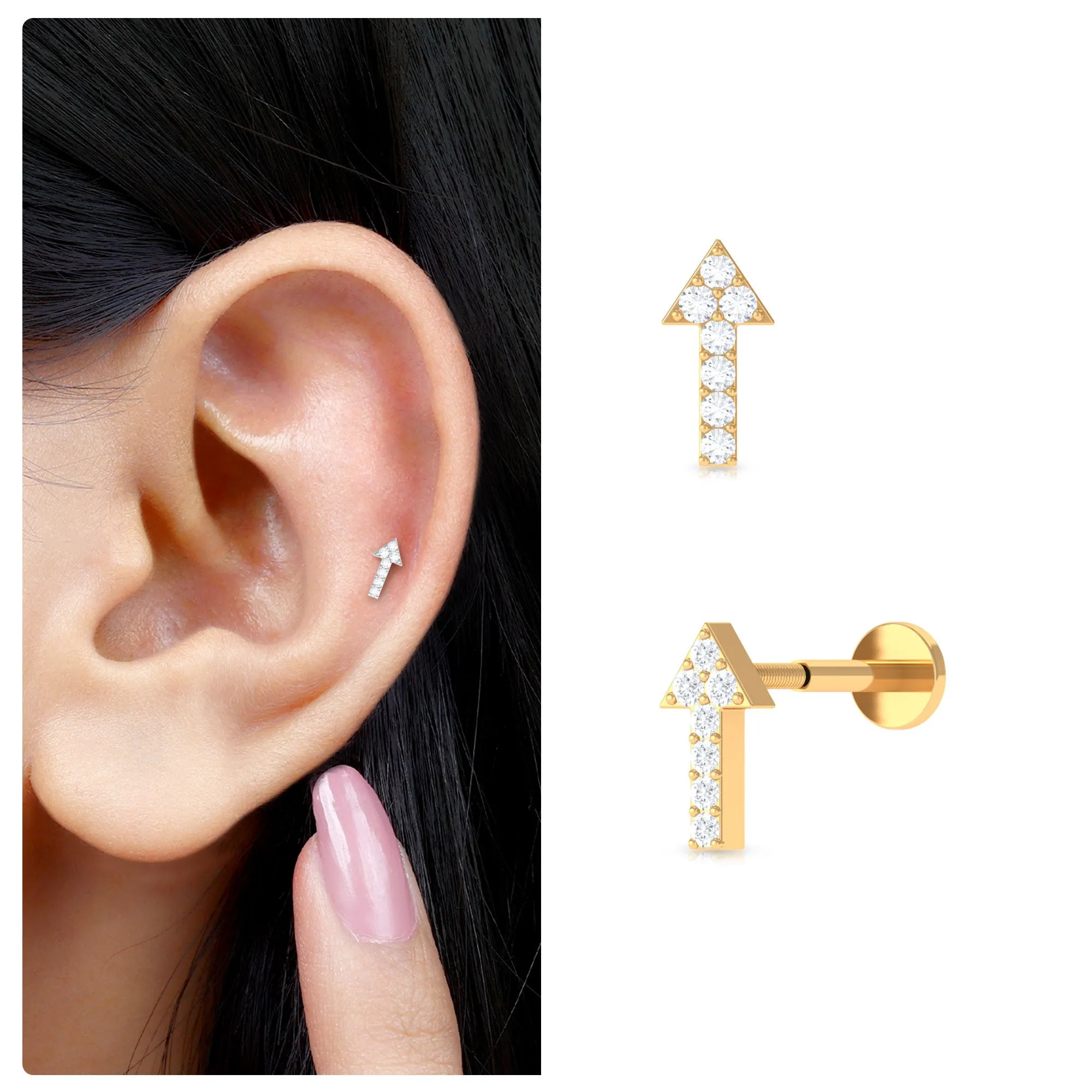 Dainty Diamond Arrow Earring for Helix Piercing