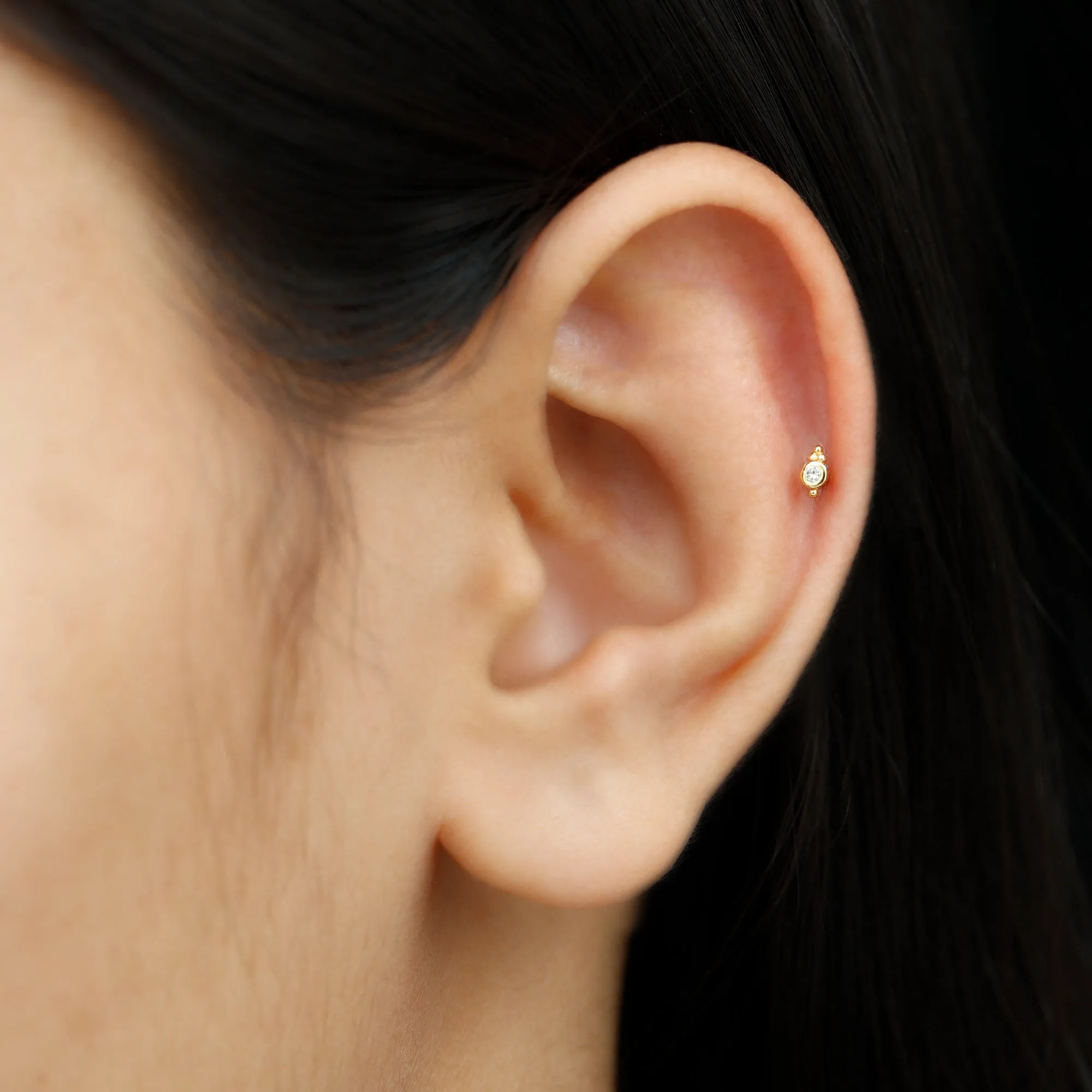 Dainty Diamond Beaded Conch Earring in Gold