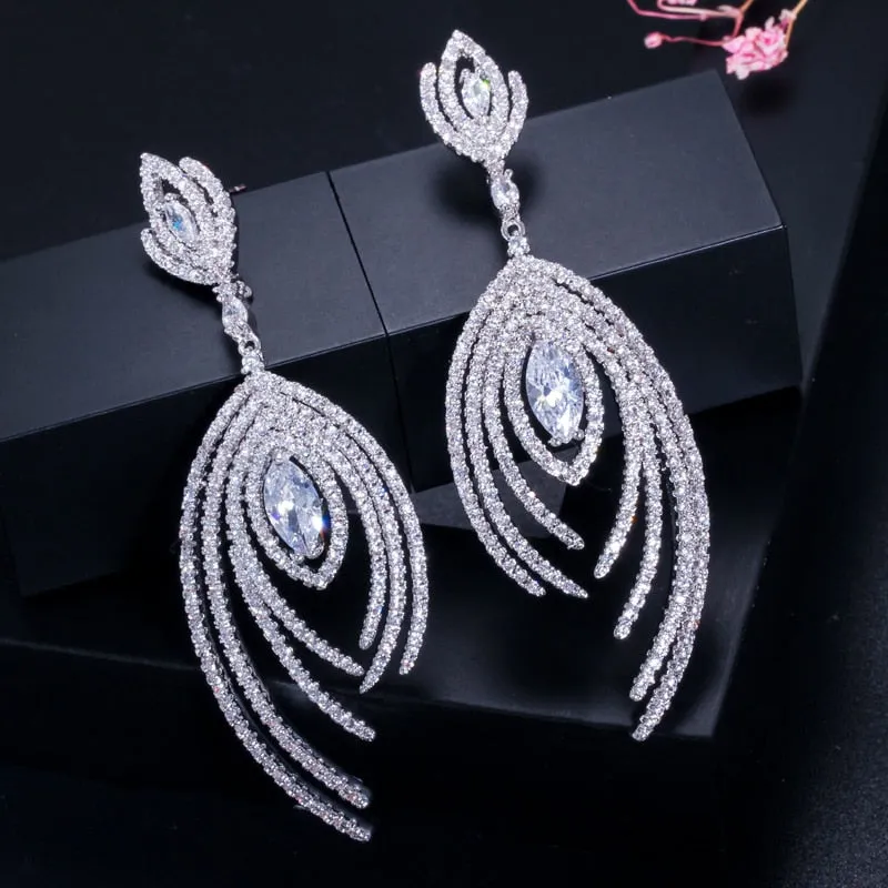 Dangle Drop Micro Pave Cubic Zirconia Long Luxury  Earrings