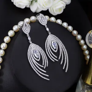 Dangle Drop Micro Pave Cubic Zirconia Long Luxury  Earrings