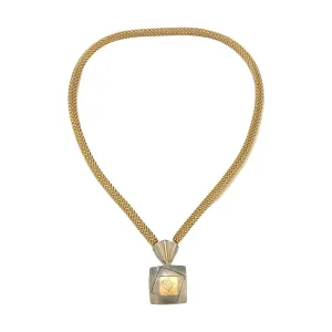 Diamond Square Pendant with Triangular Steel Connector on 18" Gold Mesh Chain