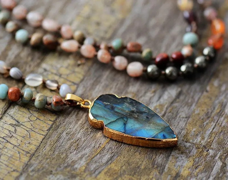 Dyiraany Agate Pyrite Jasper Labradorite Pendant Necklace