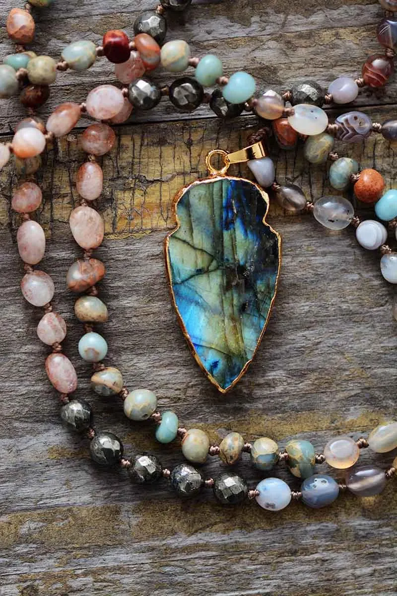 Dyiraany Agate Pyrite Jasper Labradorite Pendant Necklace