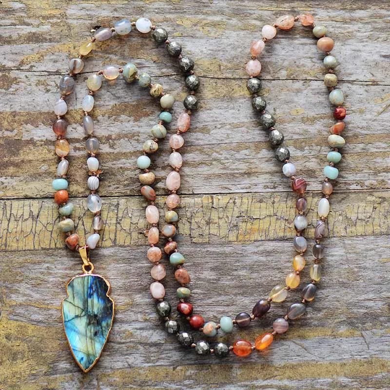 Dyiraany Agate Pyrite Jasper Labradorite Pendant Necklace