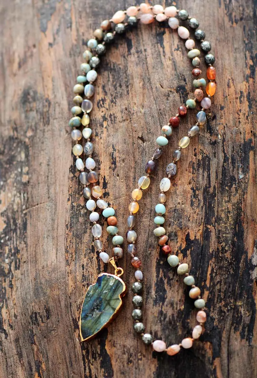 Dyiraany Agate Pyrite Jasper Labradorite Pendant Necklace