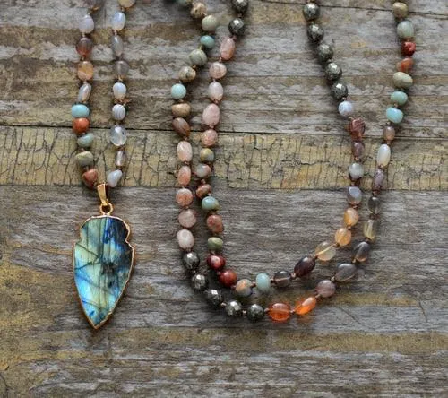 Dyiraany Agate Pyrite Jasper Labradorite Pendant Necklace