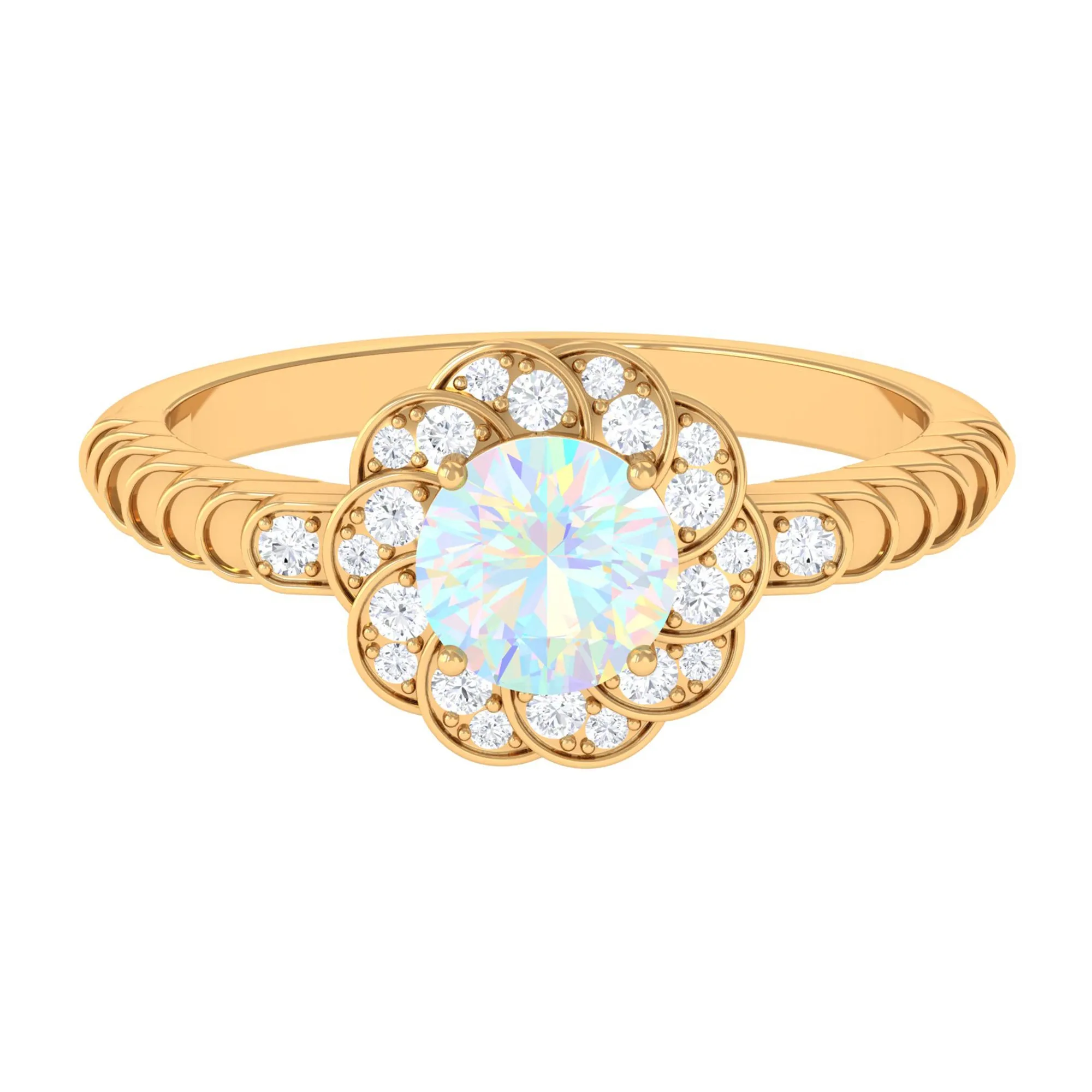 Ethiopian Opal and Diamond Flower Engagement Ring