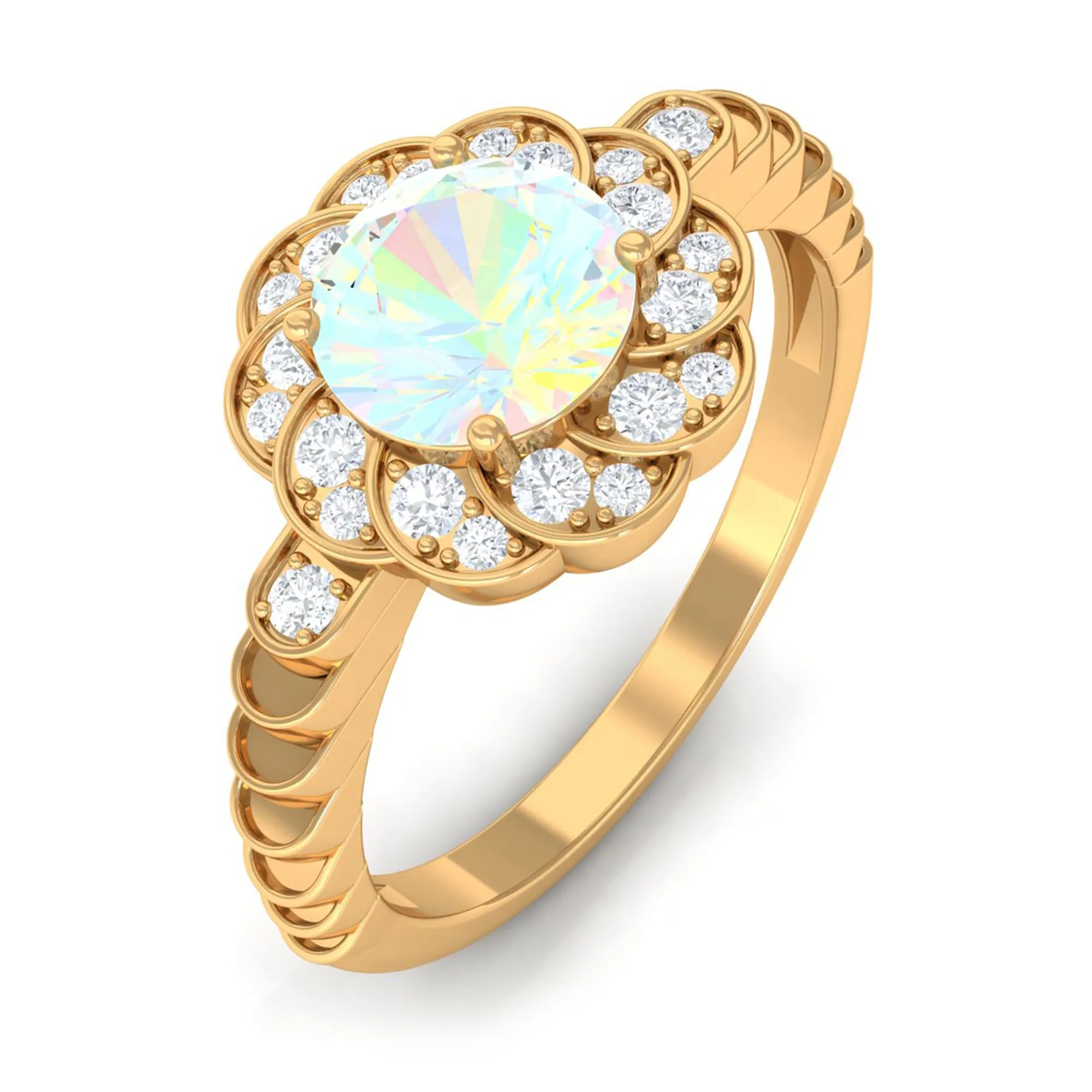 Ethiopian Opal and Diamond Flower Engagement Ring