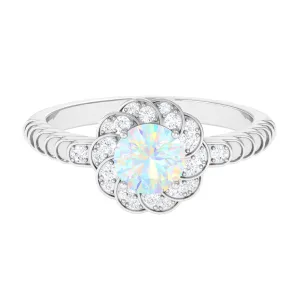 Ethiopian Opal and Diamond Flower Engagement Ring