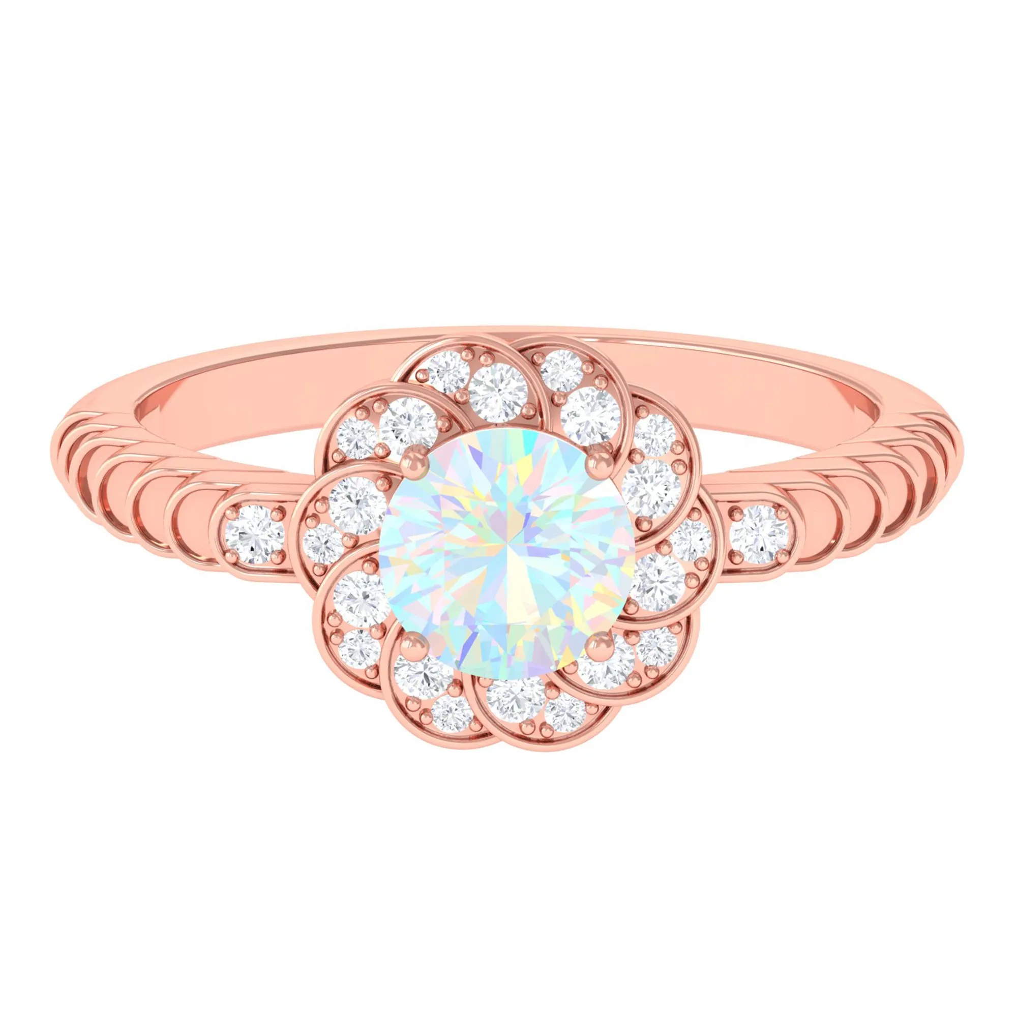 Ethiopian Opal and Diamond Flower Engagement Ring