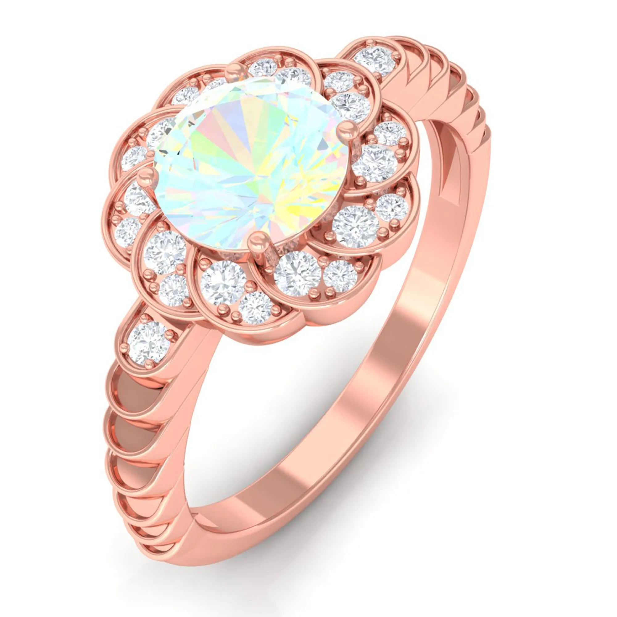 Ethiopian Opal and Diamond Flower Engagement Ring