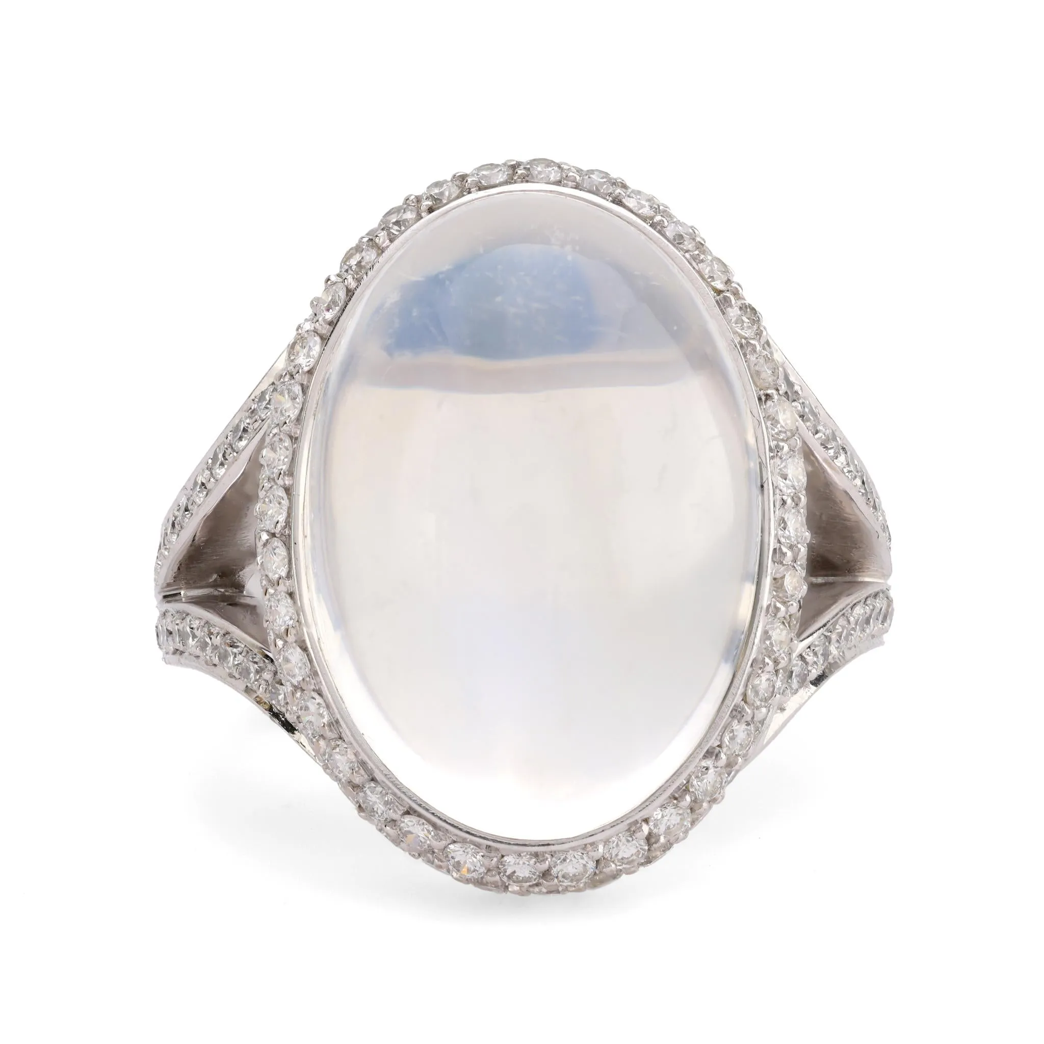 Extraordinary moonstone diamond 18k white gold cocktail ring