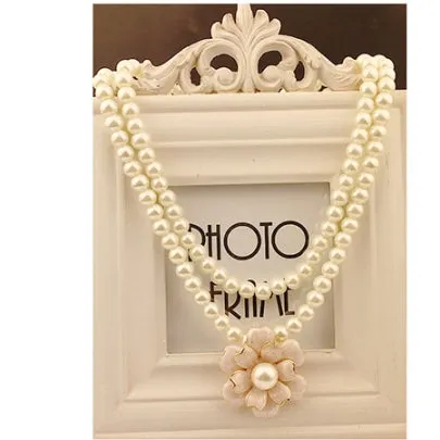 Flower Pendant Women's Necklace Double Layers Pearl