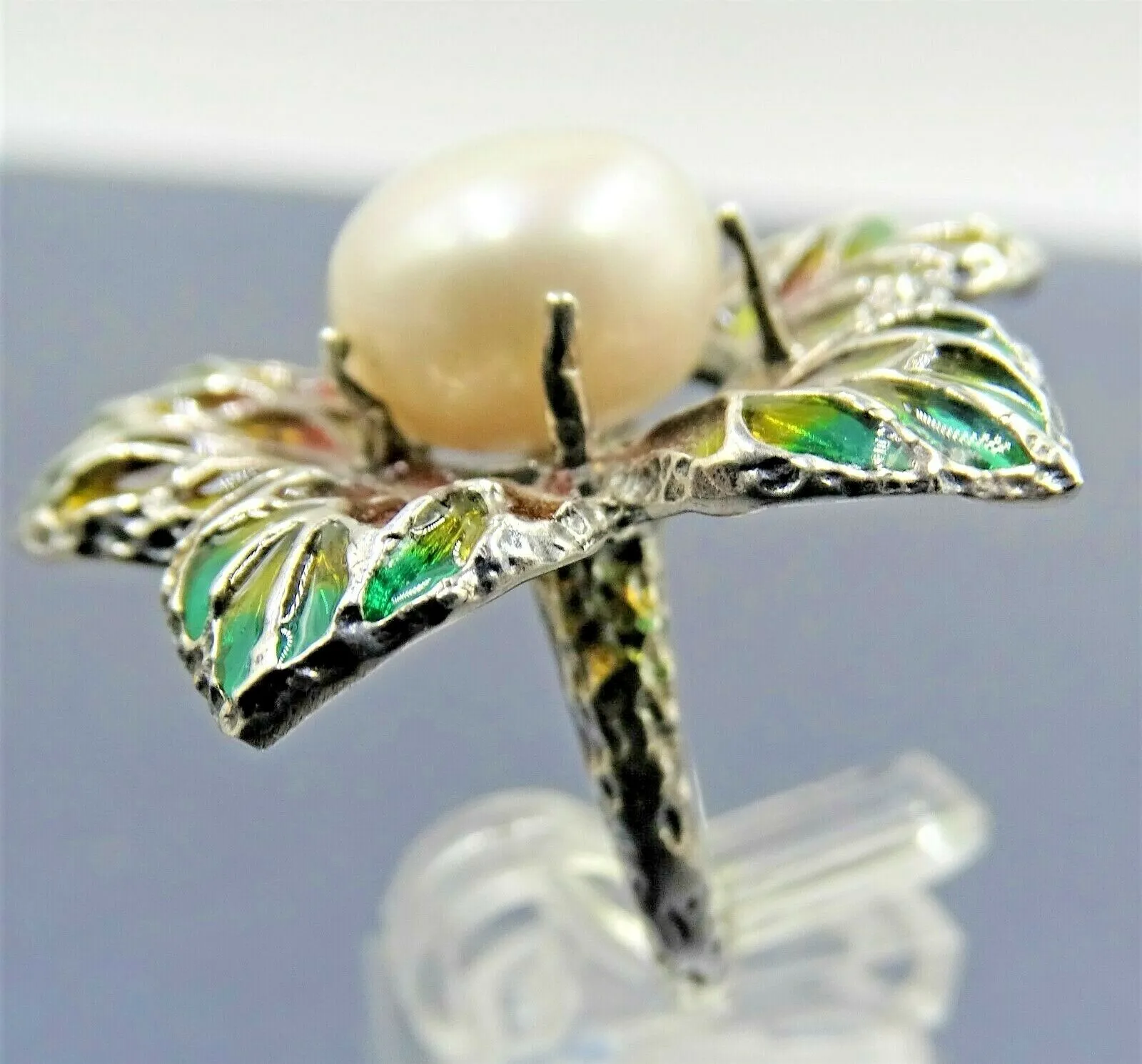 Freshwater Pearl & Stained Glass Flower 925 Sterling Silver Ring