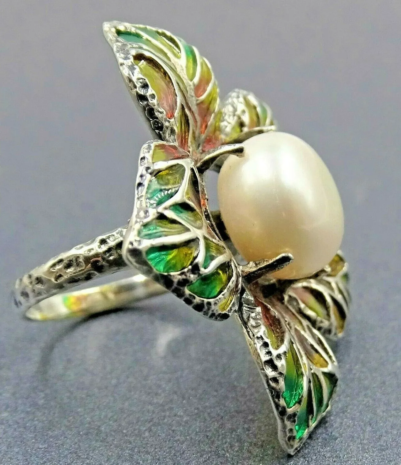 Freshwater Pearl & Stained Glass Flower 925 Sterling Silver Ring