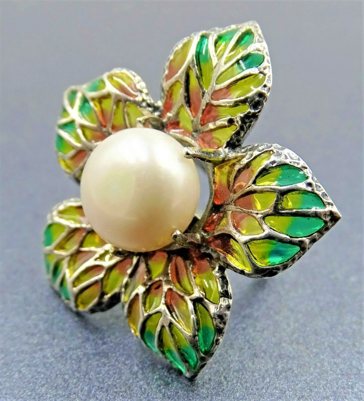 Freshwater Pearl & Stained Glass Flower 925 Sterling Silver Ring