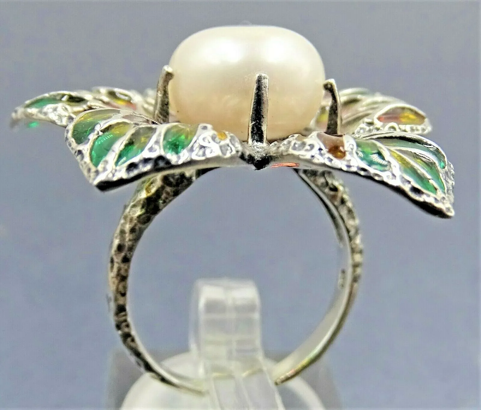 Freshwater Pearl & Stained Glass Flower 925 Sterling Silver Ring