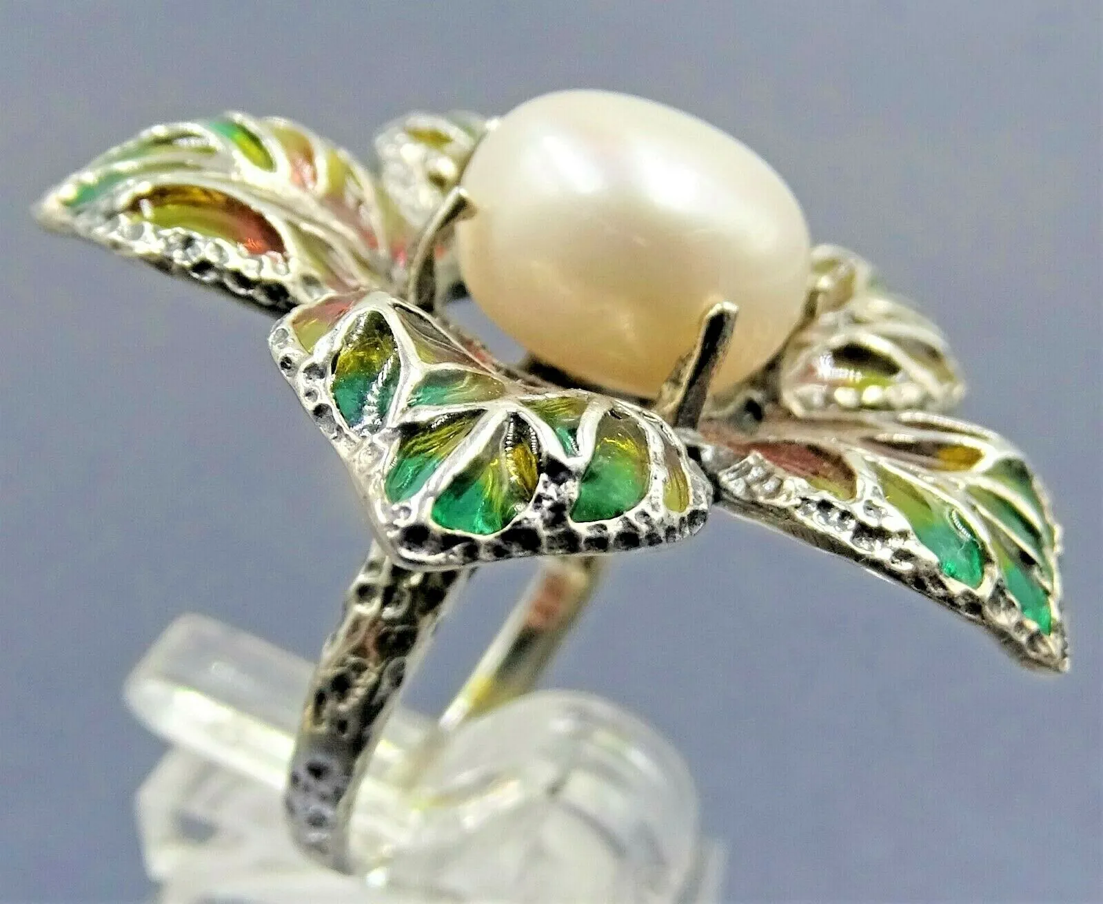 Freshwater Pearl & Stained Glass Flower 925 Sterling Silver Ring