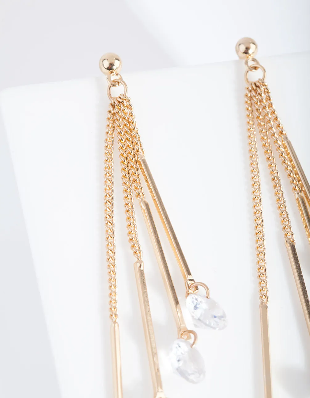 Gold Cubic Zirconia 4 Chain Drop Earring