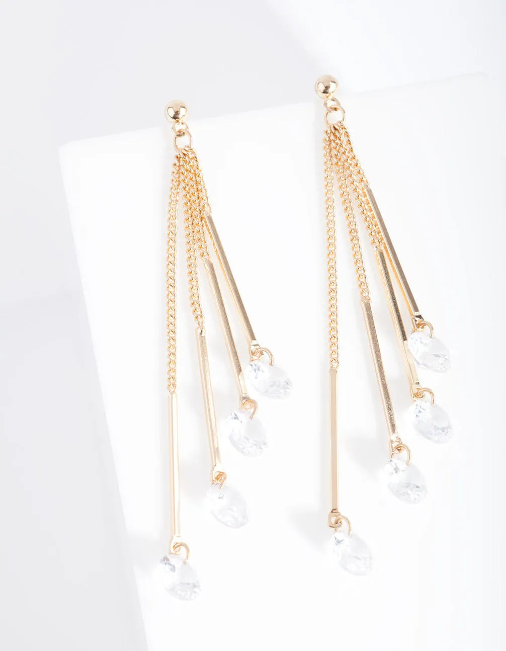 Gold Cubic Zirconia 4 Chain Drop Earring