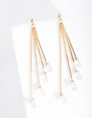 Gold Cubic Zirconia 4 Chain Drop Earring