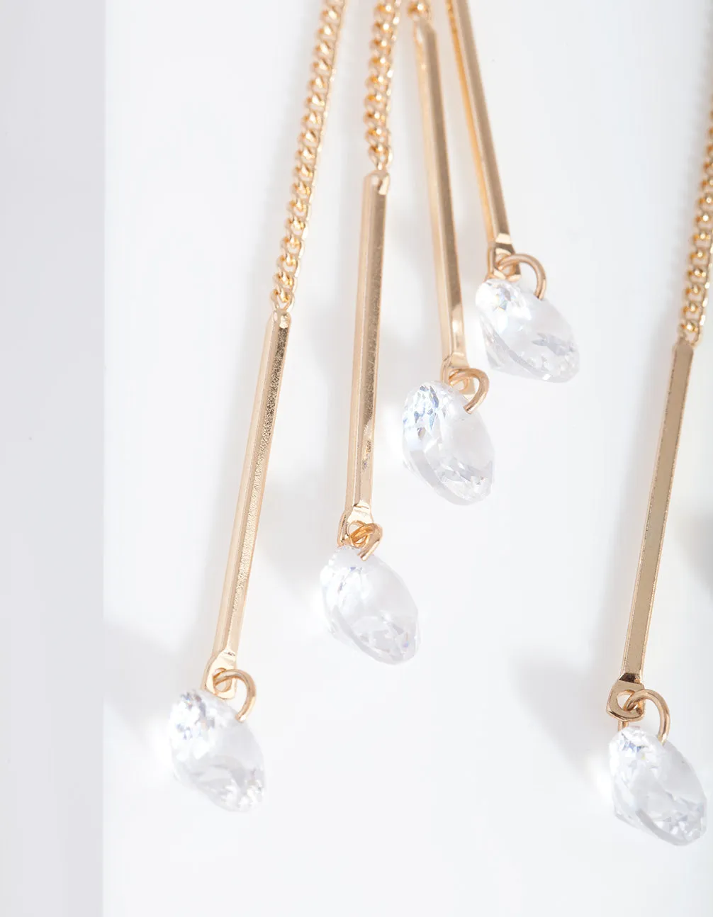 Gold Cubic Zirconia 4 Chain Drop Earring