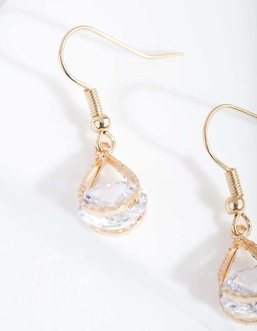 Gold Cubic Zirconia Diamante Teardrop Earrings