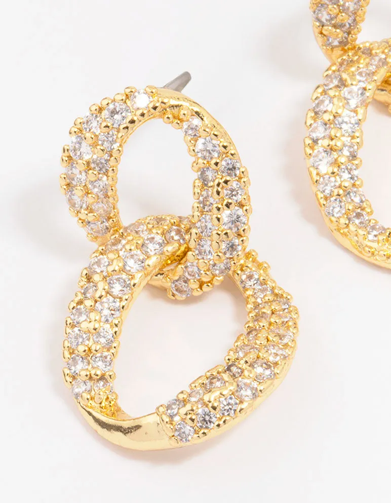 Gold Plated Cubic Zirconia Figure Eight Hoop Earrings