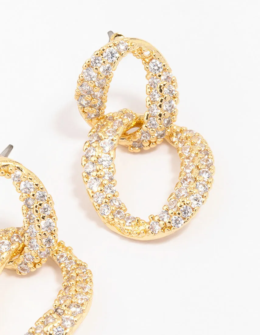 Gold Plated Cubic Zirconia Figure Eight Hoop Earrings