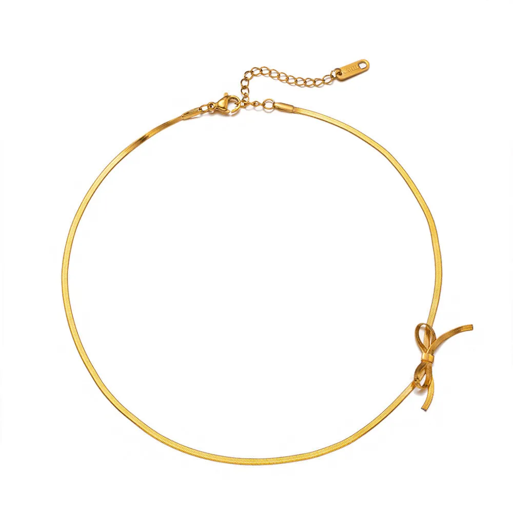 Golden Bow Snake Bone Chain Necklace