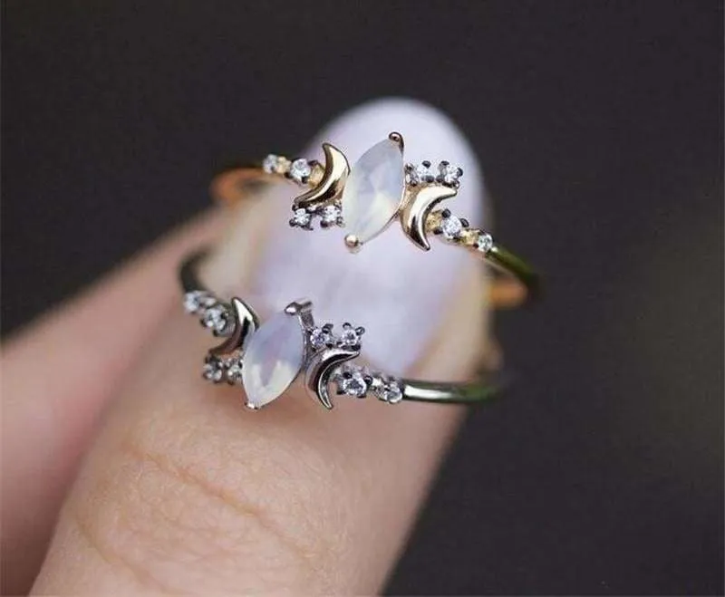 Half Moonstone Goddess Ring