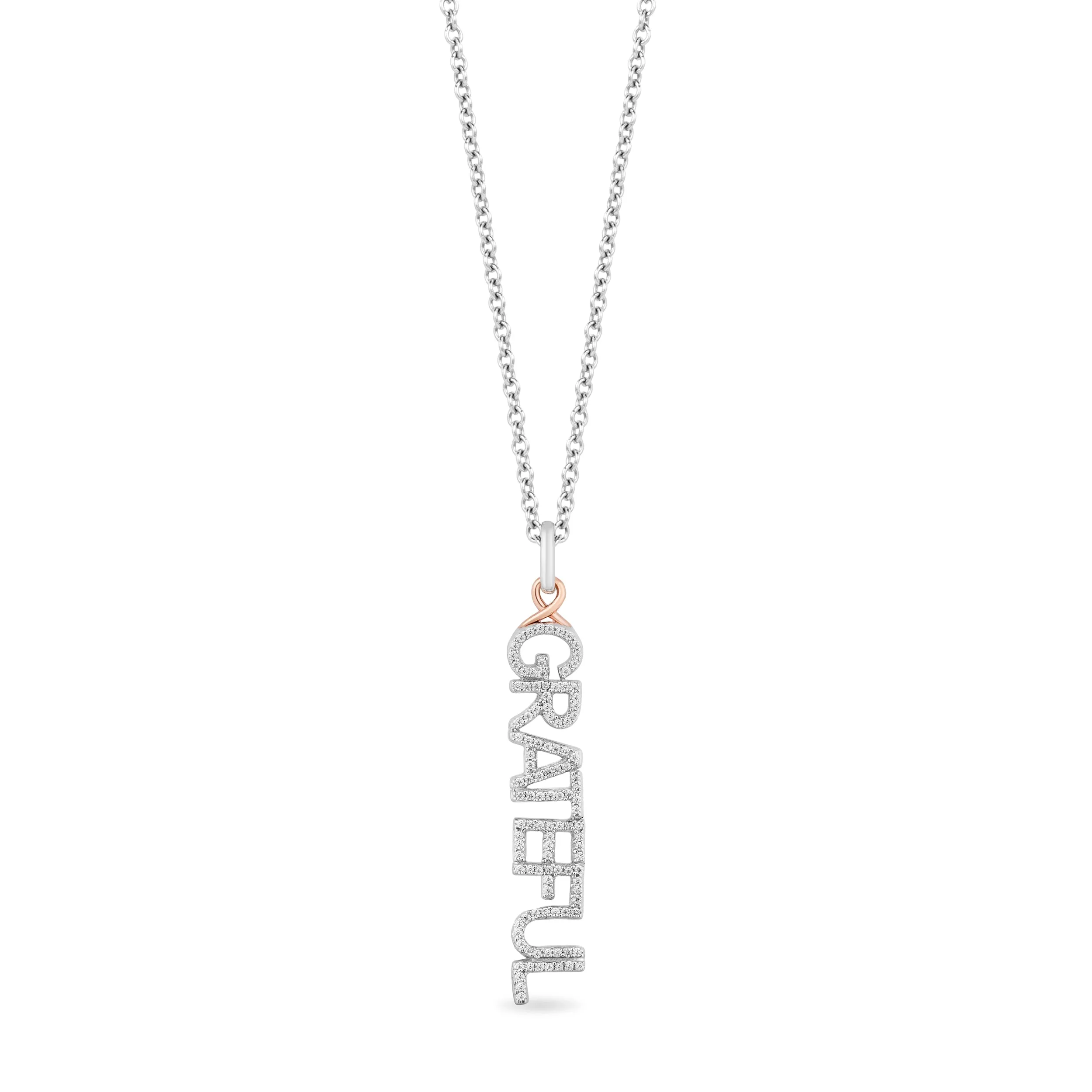 Hallmark Fine Jewelry Sterling Silver and 10K Rose Gold Grateful Editorial Necklace Pendant with Diamonds