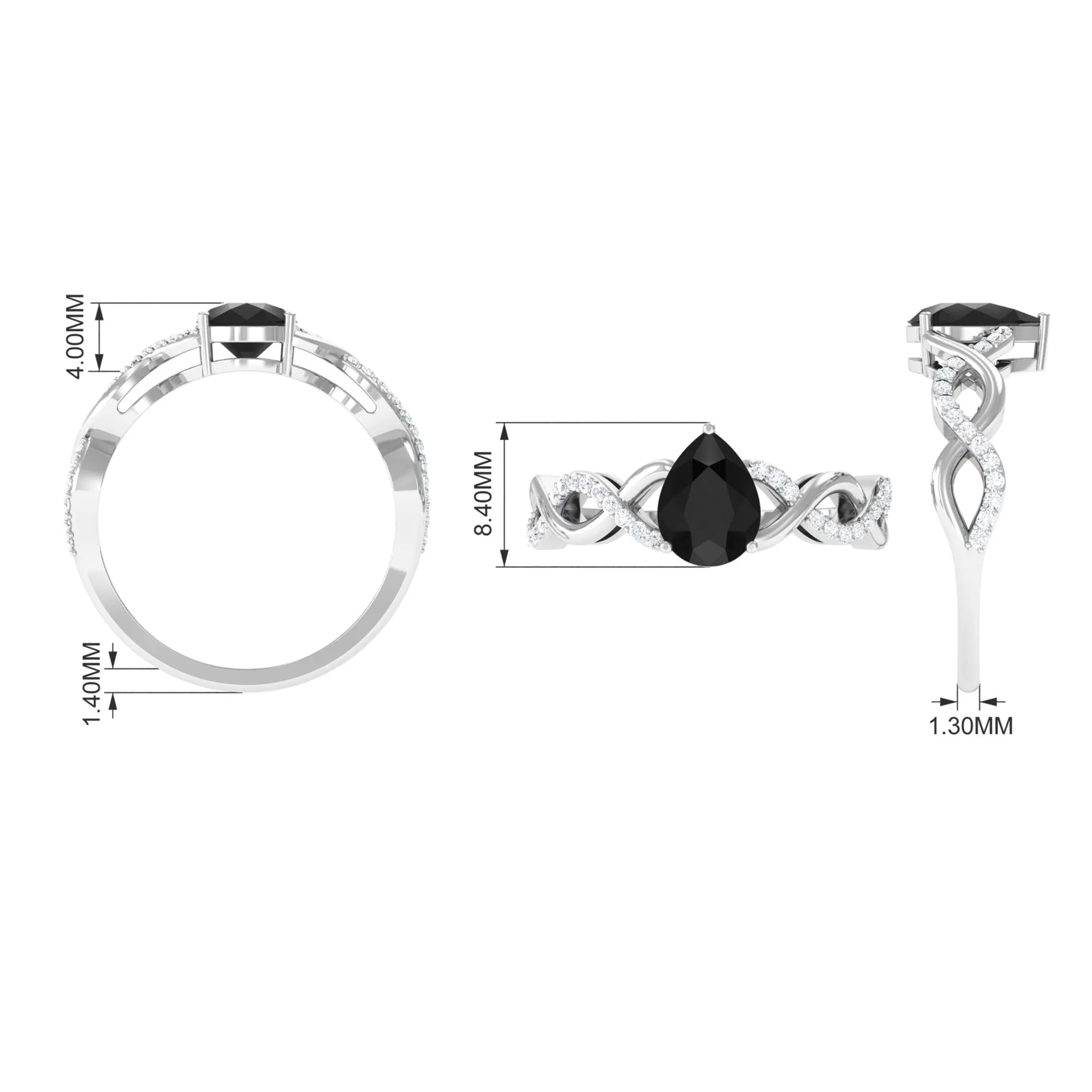 Infinity Shank Created Black Diamond and Diamond Solitaire Engagement Ring