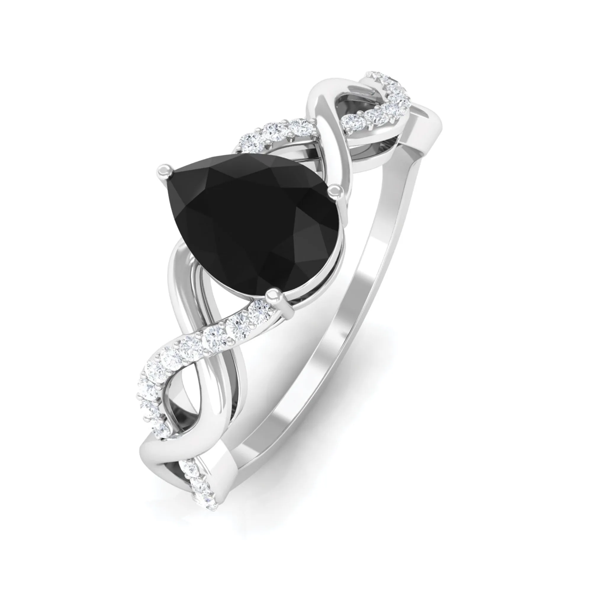 Infinity Shank Created Black Diamond and Diamond Solitaire Engagement Ring