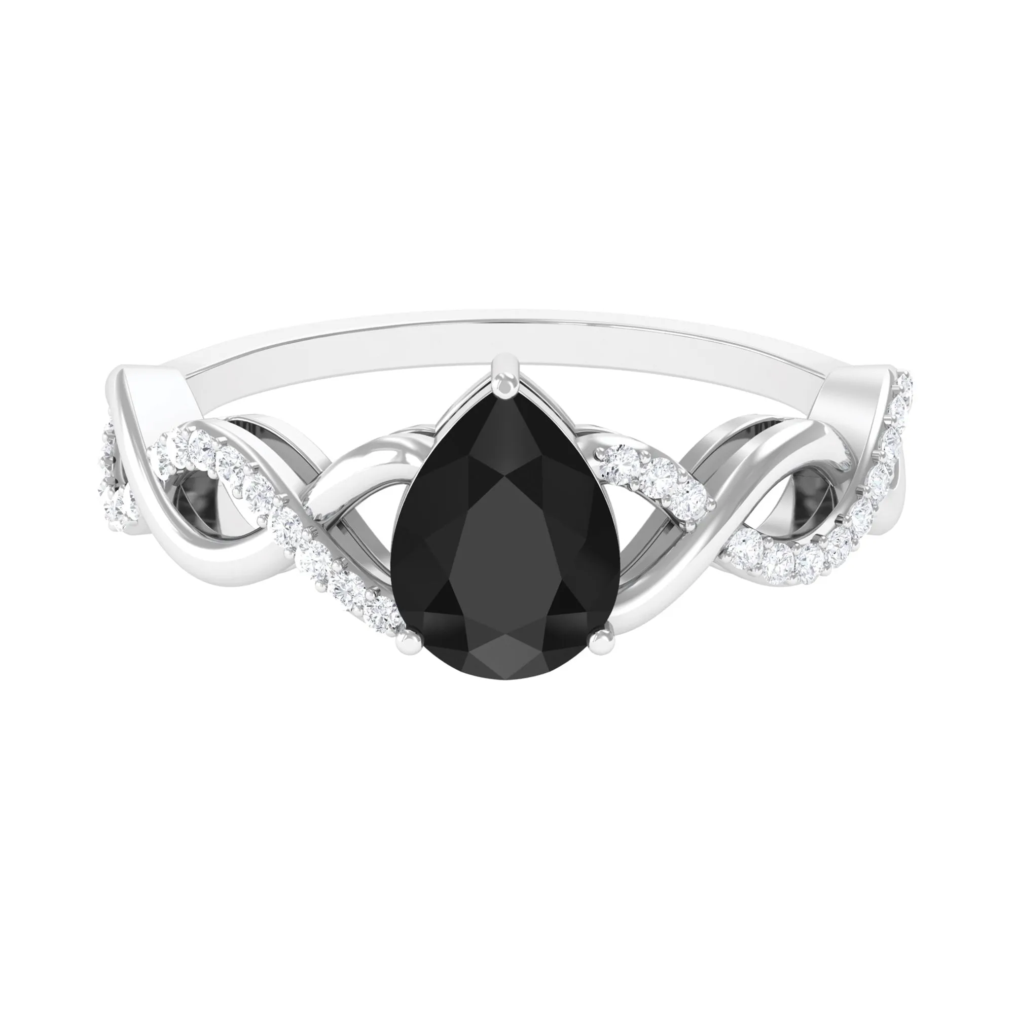 Infinity Shank Created Black Diamond and Diamond Solitaire Engagement Ring