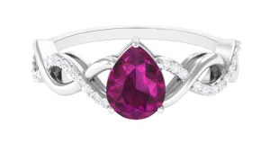 Infinity Shank Pear Cut Rhodolite and Diamond Solitaire Engagement Ring